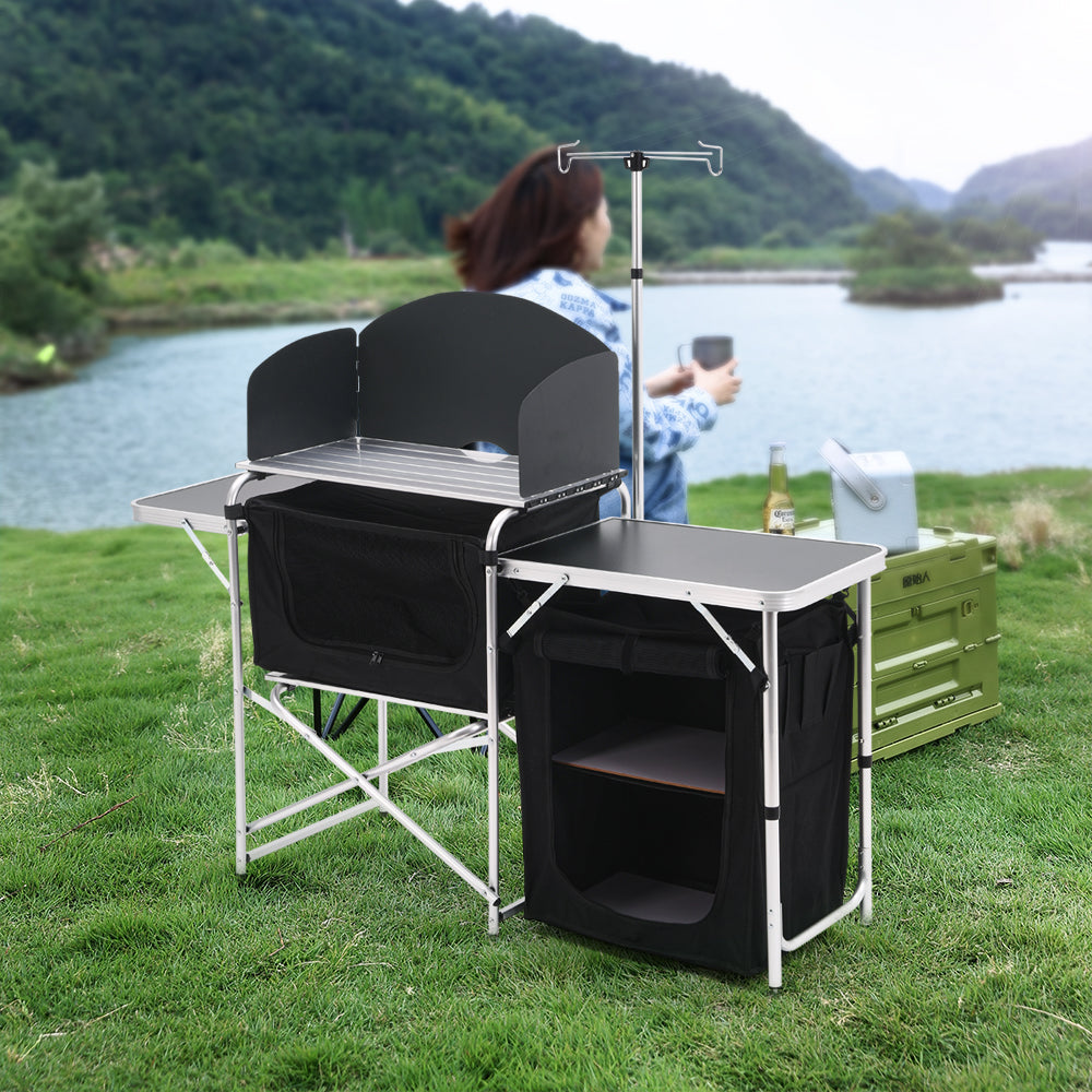 Aluminum Camp Kitchen with Zippered Storage and Camp Tables