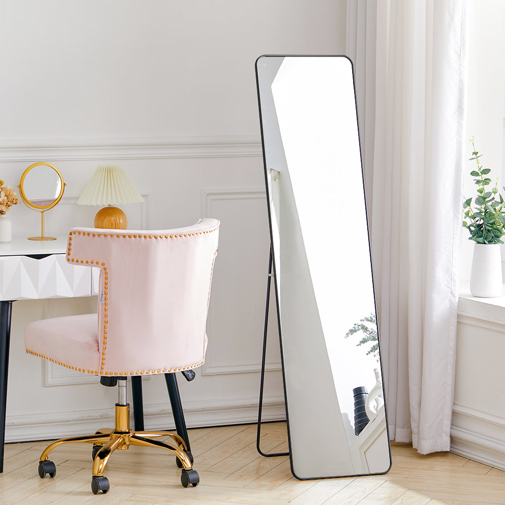 Modern Rectangular Metal Floor Mirror Black