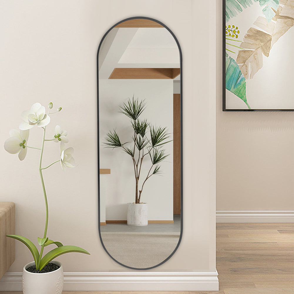 Modern Oval Metal Full Length Wall Mirror Black