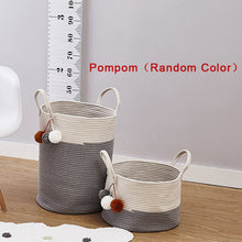 Load image into Gallery viewer, Woven Basket Baby Kids Toys Storage Clothes Hamper Laundry Basket with Pom Poms
