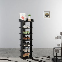 Load image into Gallery viewer, Wooden Shoe Rack Organizer Easy Assembly 5/7 Tiers Storage Shelf Shelves &amp; Racks Living and Home 7-Tier Black 
