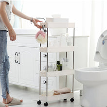 Load image into Gallery viewer, Slim Standing 4-Tier Corner Storage Rack Shelf Plastic for Kitchen Bathroom
