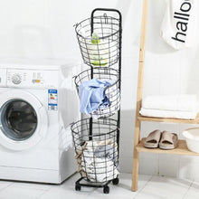 Load image into Gallery viewer, 3-Tier Iron Rolling Laundry Basket with Wheels
