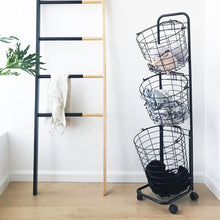 Load image into Gallery viewer, 3-Tier Iron Rolling Laundry Basket with Wheels

