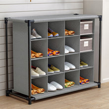 Load image into Gallery viewer, 4 Tiers 16-Pair Non-woven Grid Shoes Rack Grey Cubes Storage Shelf Rack Organizers
