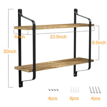 Load image into Gallery viewer, 2 Tiers Industrial Style Wall Mounted Metal Wire Wooden Floating Shelf Storage Display Rack Tidy Organizer
