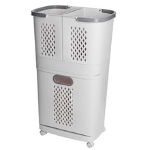 Load image into Gallery viewer, 3 Compartment Laundry Baskets Laundry Sorter Rolling Laundry Hamper
