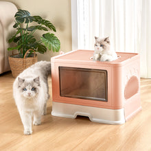 Load image into Gallery viewer, Enclosed Folding Plastic Cat Litter Box with Scoop
