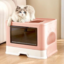 Load image into Gallery viewer, Enclosed Folding Plastic Cat Litter Box with Scoop
