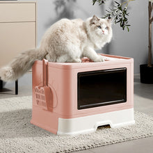 Load image into Gallery viewer, Enclosed Folding Plastic Cat Litter Box with Scoop
