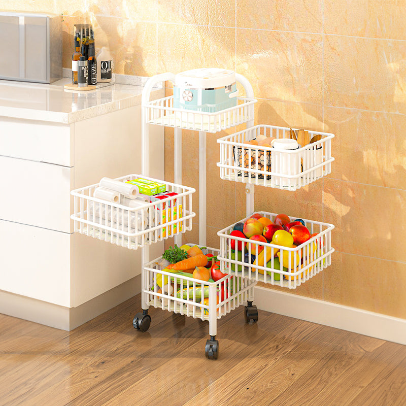 White Iron Wire Multi-Layer Rotating Trolley Rack for Kitchen
