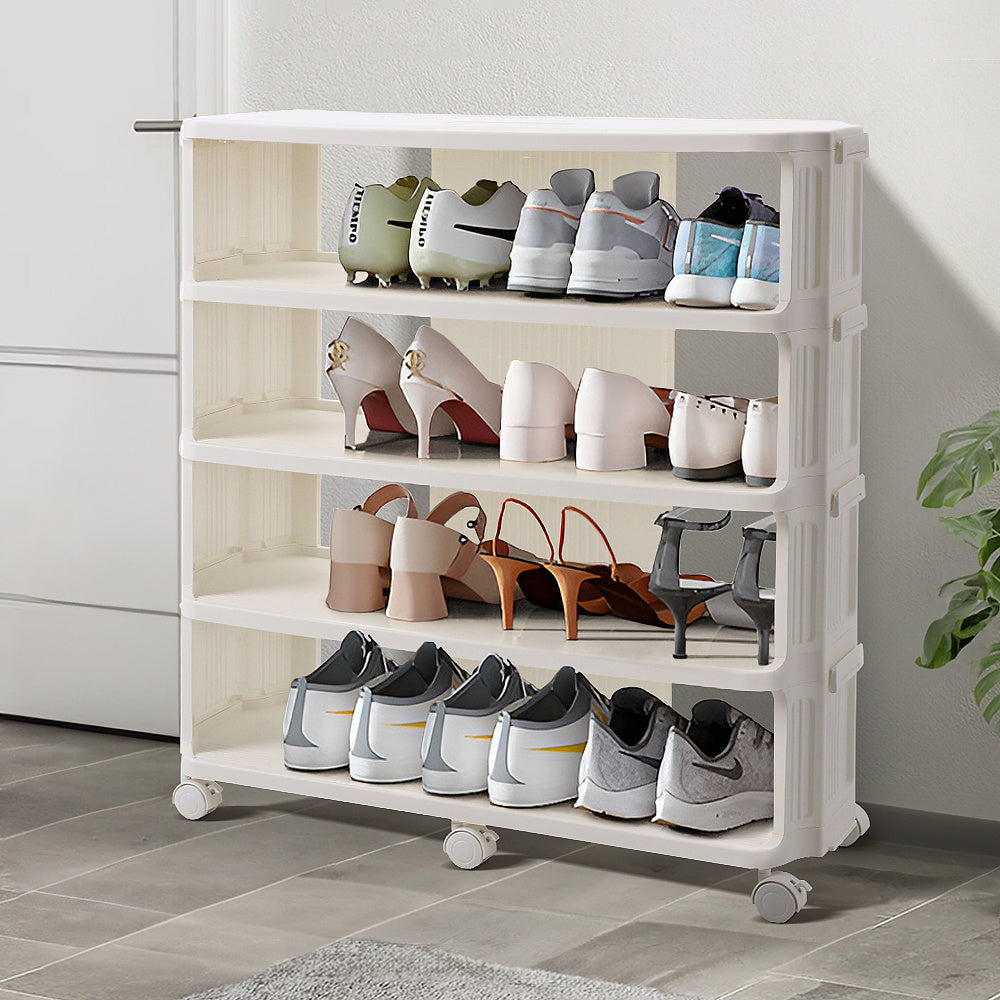 5-Tier Cream White Rolling Shoe Rack