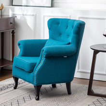 Load image into Gallery viewer, Linen Wingback Fireside Chair With Cushion Wingback Chairs Living and Home Teal 
