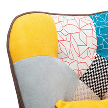 Load image into Gallery viewer, Multicolour Patched Fabric Wingback Chair and Footstool Set Wingback Chairs Living and Home 
