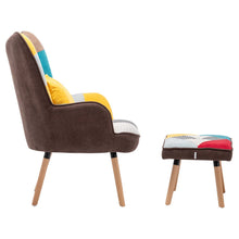 Load image into Gallery viewer, Multicolour Patched Fabric Wingback Chair and Footstool Set Wingback Chairs Living and Home 
