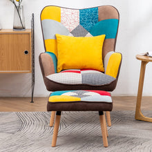 Load image into Gallery viewer, Multicolour Patched Fabric Wingback Chair and Footstool Set Wingback Chairs Living and Home 
