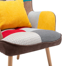 Load image into Gallery viewer, Multicolour Patched Fabric Wingback Chair and Footstool Set Wingback Chairs Living and Home 
