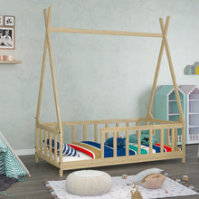 Load image into Gallery viewer, Wood House Bed Frame Low Platform Kids Bed with Safety Fence Bed Frames Living and Home 
