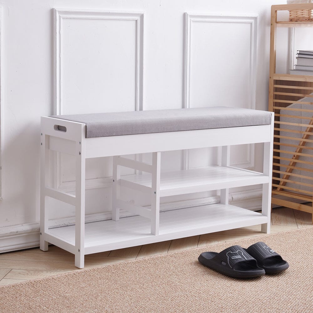 Wooden 2-Tier Shoe Bench with Cushioned Seat – sorangLtd