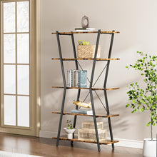 Load image into Gallery viewer, Industrial 5-Tier Open Bookshelf in Brown and Black
