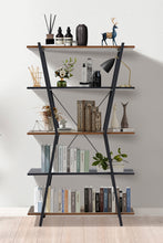 Load image into Gallery viewer, Industrial 5-Tier Open Bookshelf in Brown and Black
