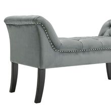Load image into Gallery viewer, Grey Armed Velvet Buttoned Bed Bench
