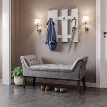 Load image into Gallery viewer, Grey Armed Velvet Buttoned Bed Bench
