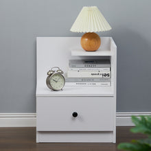 Load image into Gallery viewer, Urban Style Bedside Table with Drawer and Open Shelf Wooden Nightstand
