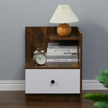 Load image into Gallery viewer, Urban Style Bedside Table with Drawer and Open Shelf Wooden Nightstand
