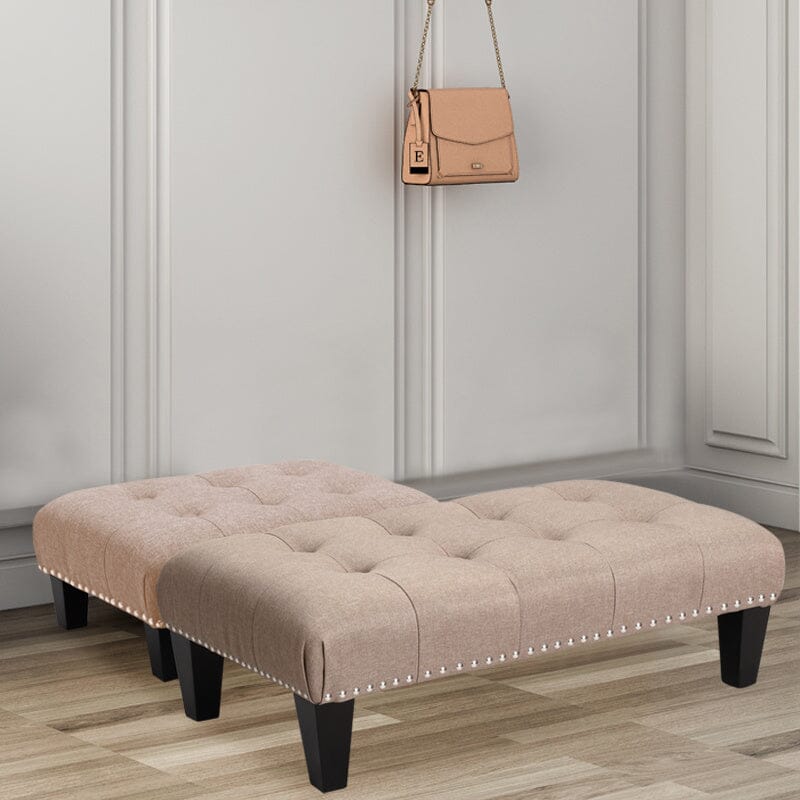 Linen Cotton Beige Footstool Living and Home 