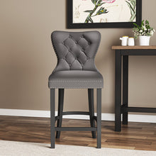 Load image into Gallery viewer, Dining Bar Chairs Wooden Velvet Buttoned Bar Stool Bar Stools Living and Home Grey 1 Chair 
