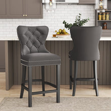 Load image into Gallery viewer, Dining Bar Chairs Wooden Velvet Buttoned Bar Stool Bar Stools Living and Home Grey 2 Chairs 
