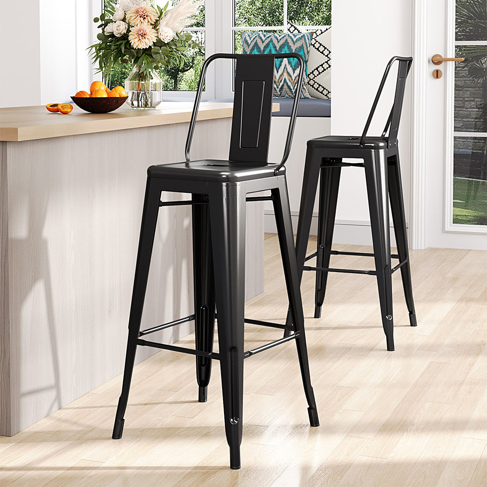Set of 4 Metal Frame Industrial Style High Chair Bar Stool