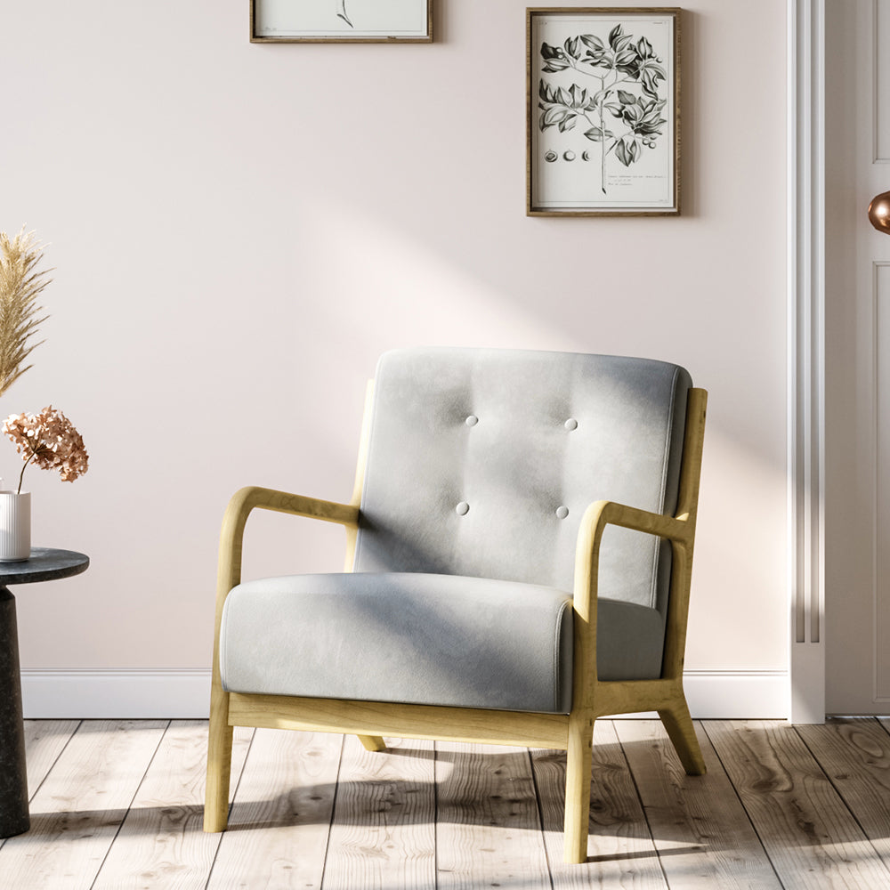 Solid Wooden Frame Upholstered Tufted Armchair