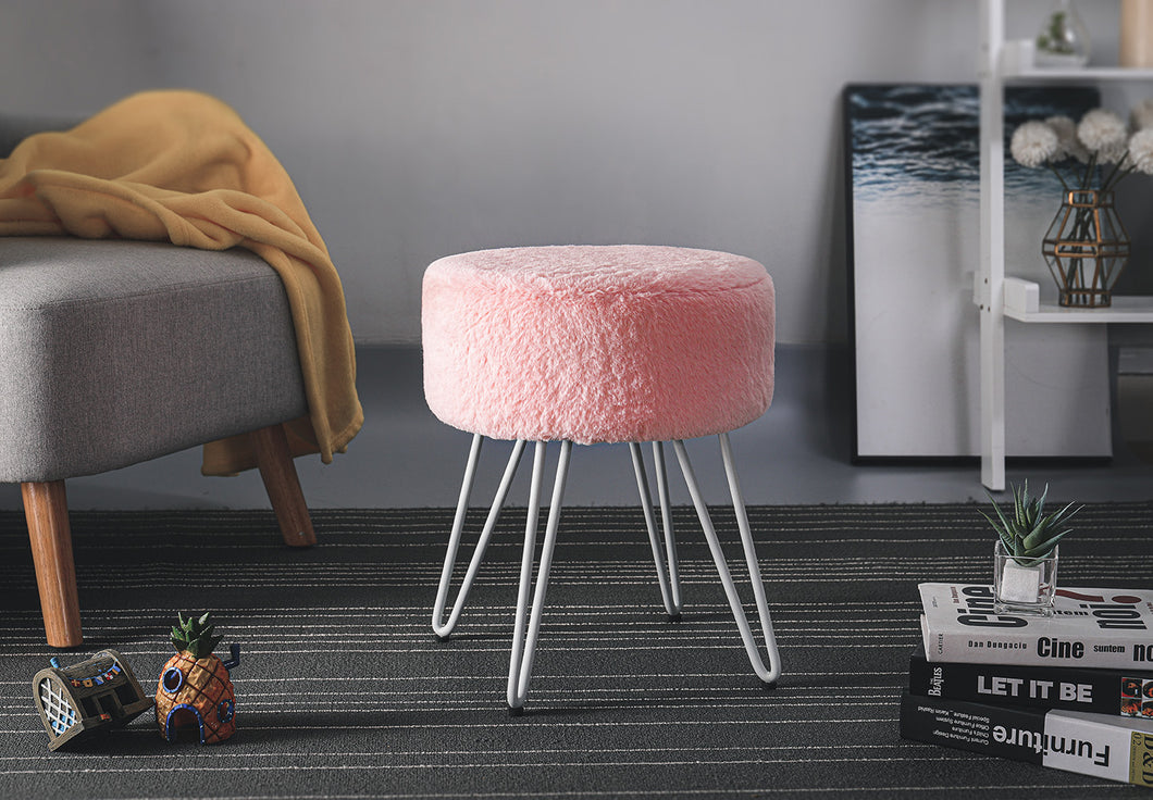 Round Fuzzy Ottoman Vanity Stool