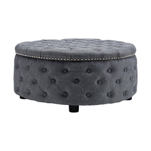 Load image into Gallery viewer, Dia 75cm Linen Tufted Round Cocktail Ottoman with Solid Wood Footstools Living and Home 
