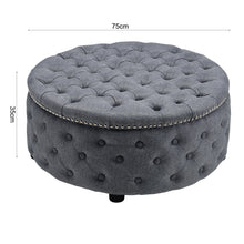 Load image into Gallery viewer, Dia 75cm Linen Tufted Round Cocktail Ottoman with Solid Wood Footstools Living and Home 
