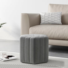 Load image into Gallery viewer, 40cm Wide Hexagon Shape Velvet Footstool Striped Ottoman 25D Sponge Footrest Footstool Living and Home Grey 
