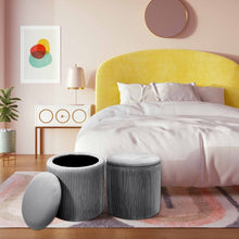 Load image into Gallery viewer, Dia. 38cm Round Ruched Velvet Padded Seat Ottoman Storage Footstool Lift-Off Lid Storage Footstools &amp; Benches Living and Home 
