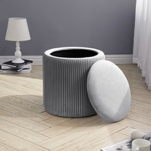 Load image into Gallery viewer, Dia. 38cm Round Ruched Velvet Padded Seat Ottoman Storage Footstool Lift-Off Lid Storage Footstools &amp; Benches Living and Home 
