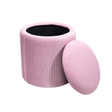 Load image into Gallery viewer, Dia. 38cm Round Ruched Velvet Padded Seat Ottoman Storage Footstool Lift-Off Lid Storage Footstools &amp; Benches Living and Home 
