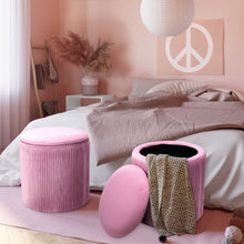 Load image into Gallery viewer, Dia. 38cm Round Ruched Velvet Padded Seat Ottoman Storage Footstool Lift-Off Lid Storage Footstools &amp; Benches Living and Home 
