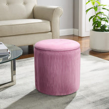 Load image into Gallery viewer, Dia. 38cm Round Ruched Velvet Padded Seat Ottoman Storage Footstool Lift-Off Lid Storage Footstools &amp; Benches Living and Home Pink 
