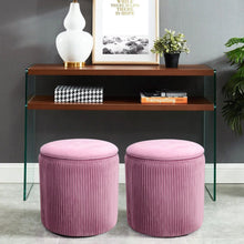 Load image into Gallery viewer, Dia. 38cm Round Ruched Velvet Padded Seat Ottoman Storage Footstool Lift-Off Lid Storage Footstools &amp; Benches Living and Home 
