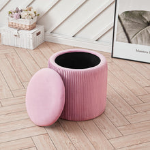 Load image into Gallery viewer, Dia. 38cm Round Ruched Velvet Padded Seat Ottoman Storage Footstool Lift-Off Lid Storage Footstools &amp; Benches Living and Home 
