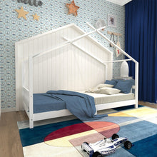Load image into Gallery viewer, Nordic Style Pine Wood Bed Frame Toddler Kid Single Bed with Roof Bed Frames Living and Home 
