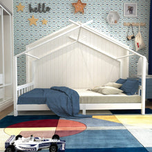 Load image into Gallery viewer, Nordic Style Pine Wood Bed Frame Toddler Kid Single Bed with Roof Bed Frames Living and Home 
