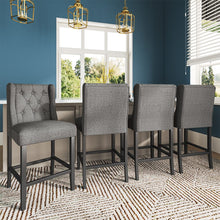 Load image into Gallery viewer, Set of 2 Tufted Counter Dining Chairs Linen Upholstered Bar Stools Bar Stools Living and Home 
