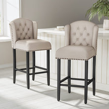 Load image into Gallery viewer, Set of 2 Linen Thick Padded Bar Stools Wooden Dining Stools Bar Stools Living and Home Beige 
