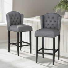 Load image into Gallery viewer, Set of 2 Linen Thick Padded Bar Stools Wooden Dining Stools Bar Stools Living and Home Light Grey 
